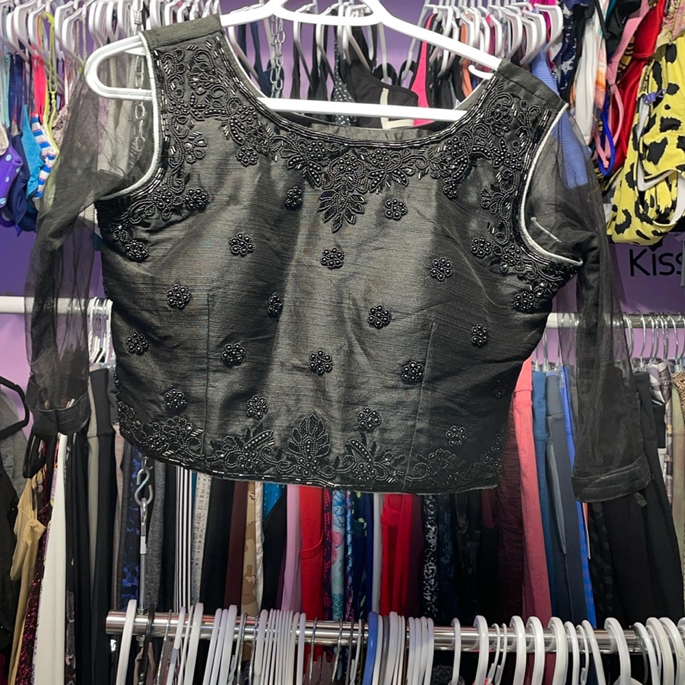 Gothic black mesh top long sleeve funeral goth chick dark wedding